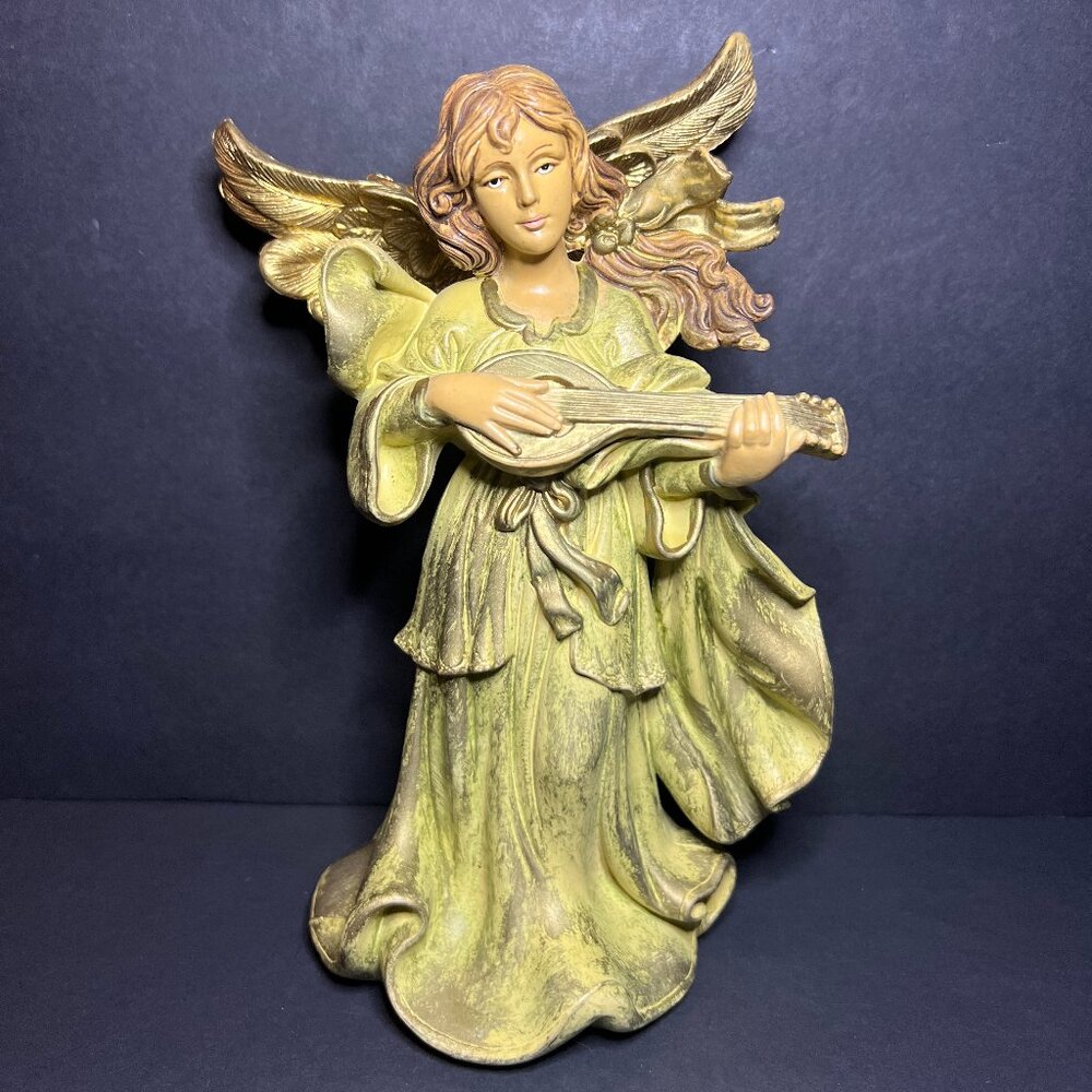 Vintage Euromarchi Italy Angel Playing Lute Instrument Christmas Figurine 8.5"